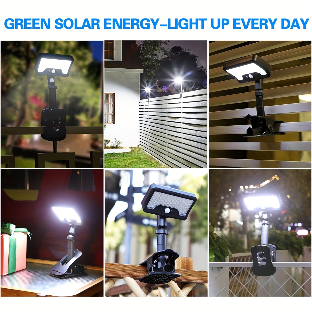 Luces Solares Exteriores Ultrabrillantes, Luces Solares de Clip, Portátiles, Luces de Calle, Focos Exteriores y Luces de Seguridad, Luces con Sensor de Movimiento, Adecuadas para Patios, Jardines, Aventuras de Camping al Aire Libre, Iluminación de Emergencia Interior, Vallas, Patios, Balcones