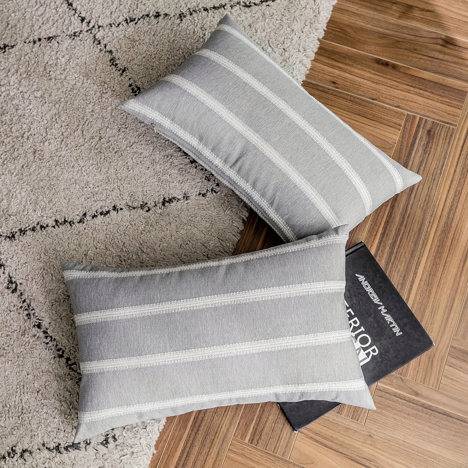 TEMU 2 piezas, Fundas de Almohada Grises Súper Suaves a Rayas para , para Hombres Mayores en Vacaciones, 2 piezas, 12x20 pulgadas (Un solo , Sin de