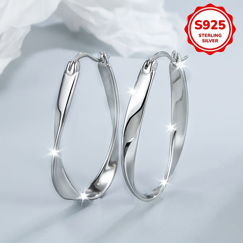 

Elegant S925 Sterling Silver Twisted Design Earrings For Women, Hypoallergenic, Perfect Gift For Girlfriend, Suitable For - 2.9g, , Low Allergy