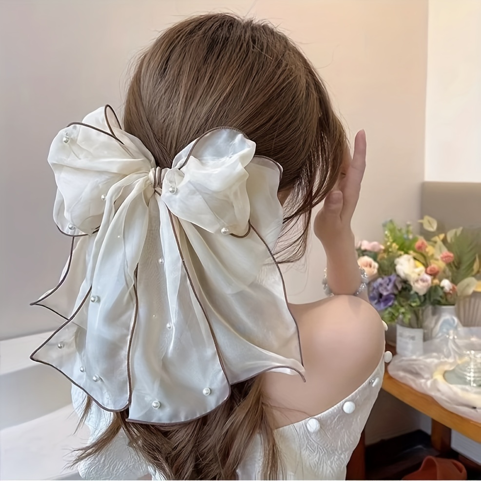 

Elegant Faux Pearl Decorative Ribbon Bowknot Shaped Hair Clip Vintage Hair Decoration For Women And Daily Use