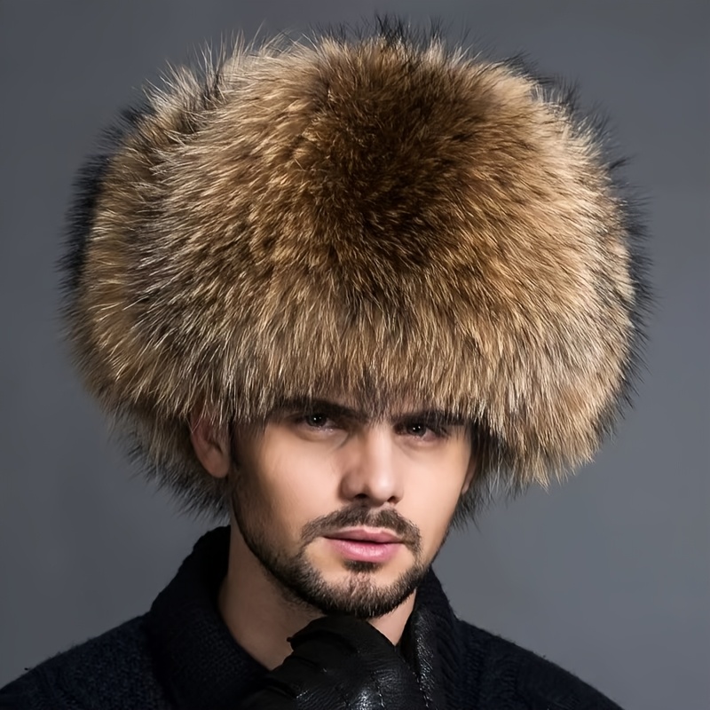 

1pc Men's Winter Ushanka Hat - 100% Polyester Fur, Funky Style, Adjustable Hunting Cap, Cold Weather Headwear, Brown