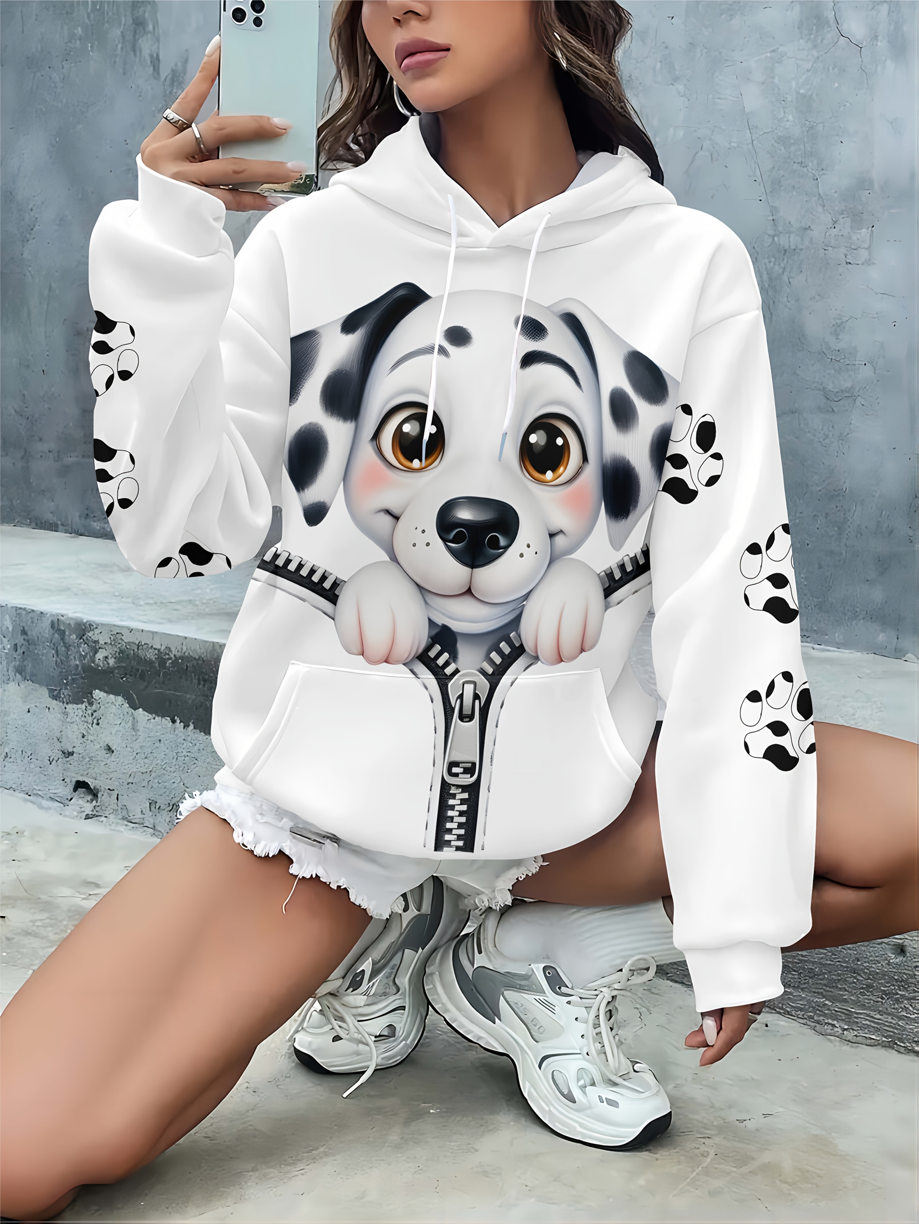売れ筋商品|||エルエーポップアート カットソー トップス レディース Women's Dog Paw Prints Word Art Hooded Sweatshirt Purple LA Pop Art Women's 