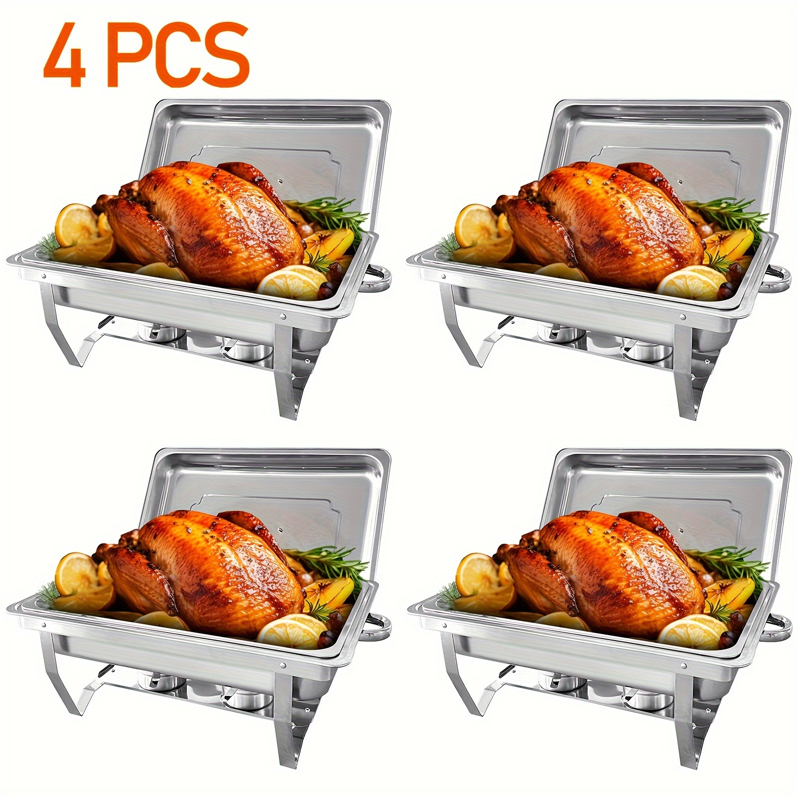 

4 Packs 8qt Chafing Dish Set, Steel Kit , Pans, Pan And For Restaurant Catering Parties Weddings