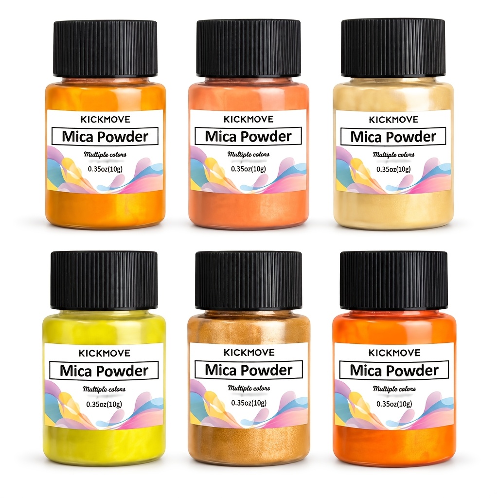 Image of Golden And Orange Pearlescent Mica Powder Set, 6 Color Shimmer Powders For Resin Art And Handmade Crafts
