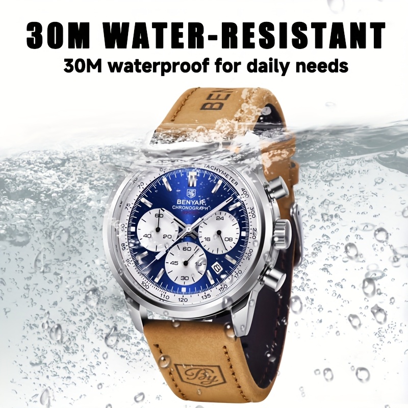 *'S Sports Watch, Military Chronograph with Calendar, Quartz Move*t,  Round Alloy Case Leather Strap, Battery Powered Perfect f