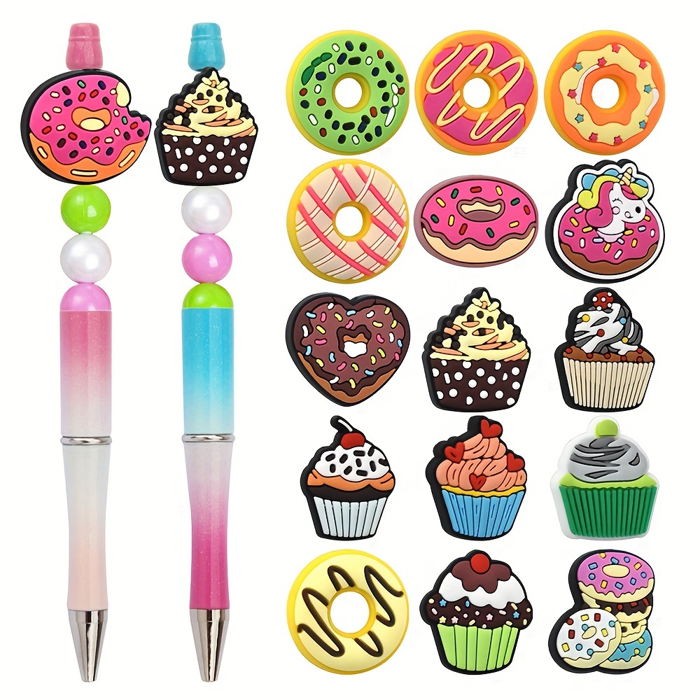 

15pcs Silicone Donut Beads Set - Cute Charms For Diy Pens, Keychains & Lanyards Crafting Accessories