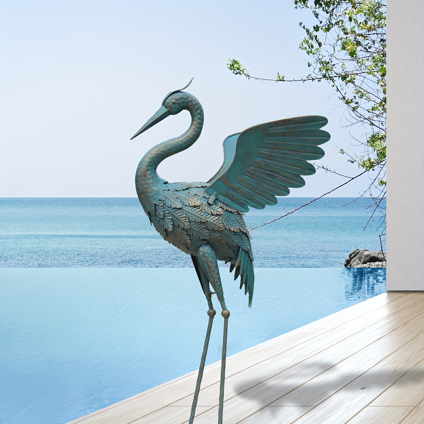 

Art Deco 33-inch Metal Crane Statue For Garden Decor, Outdoor Standing Heron Bird Sculpture, Weather-resistant Paint, Ideal For Patio, Lawn, Backyard - Blue (single Piece)