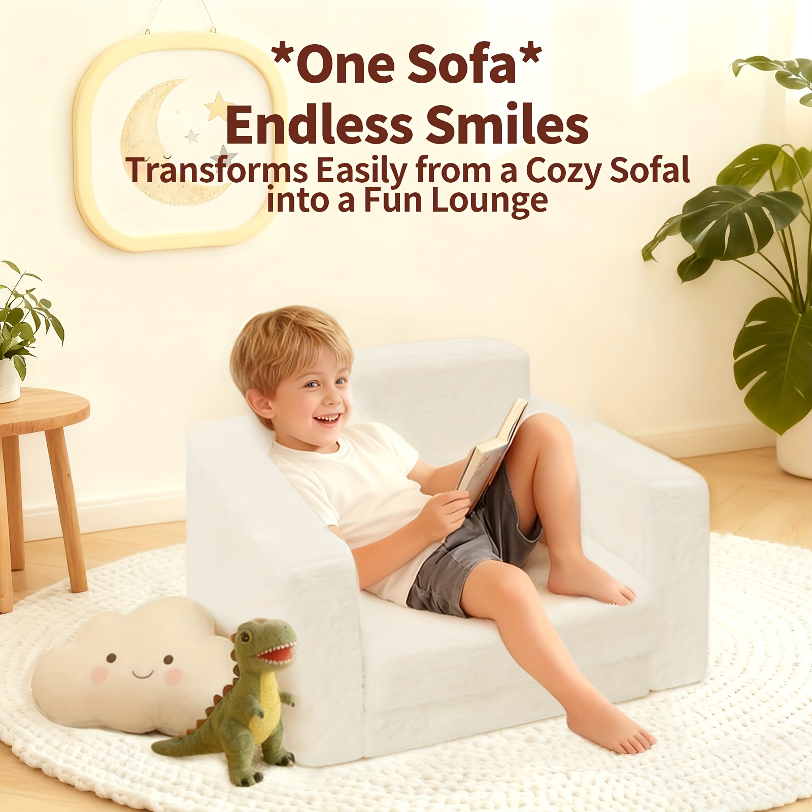 Kids Sofa 2-in-1 Convertible to Recliner Chair - Soft Plush Gray/Pink/White Youngsters Lounge Chair with Storage Pocket, Cozy Folding Playroom Furniture for Boys And Girls, Youngsters Playroom Furniture Pocketed Armrests | Velvet Upholstery, Chair