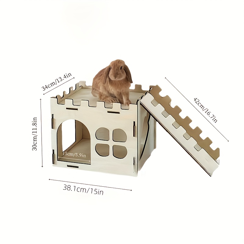 TEMU Creative Wooden Castle For Rabbits, Featuring A Detachable Design And Solid Wood Construction, Perfect For Hamsters To Hide In