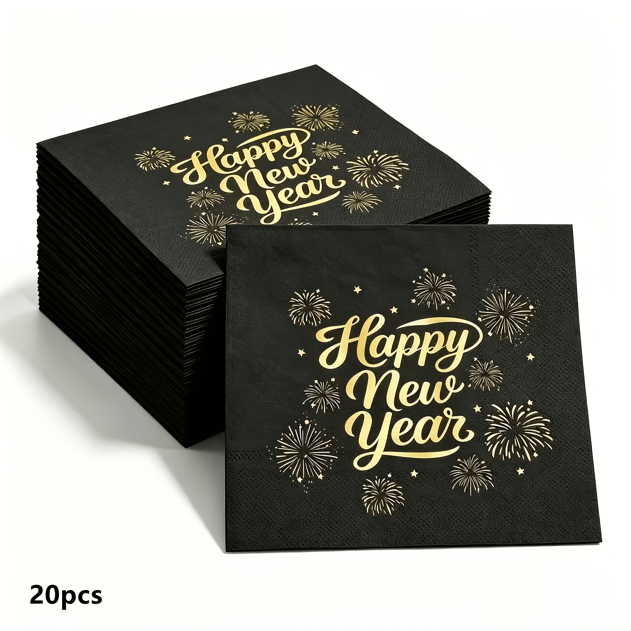 TEMU 20/40/60/80/100 serviettes de papier " An", serviettes de cocktail avec imprimé feux d'artifice noir et doré, serviettes de table pour la soirée