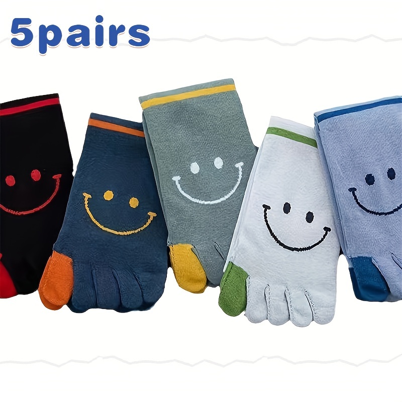 5pairs Men's Face Patterned Socks - Soft Cotton Blend, Deodorant, Sweat Absorbent, Comfortable, Breathable - Perfect For Casual Attire, Outdoor Activities