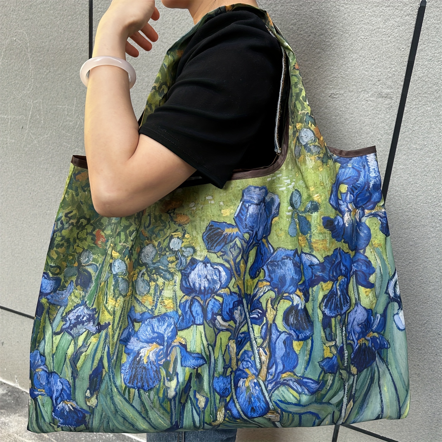 Chic Oil Painting Design Reusable Tote Bag Durable Foldable