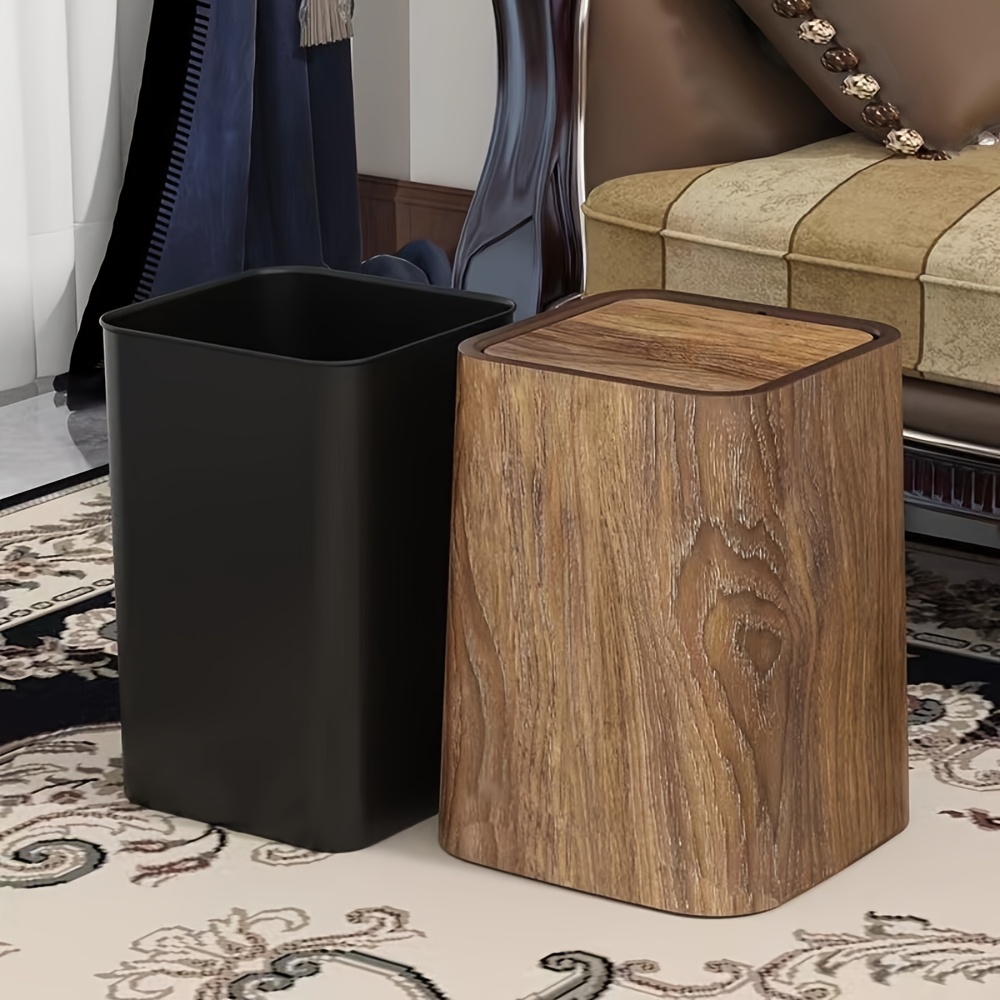 2025 new retro imitation wood grain trash can household tea table tea room living room kitchen toilet large capacity paper basket plastic bucket advanced sense 5