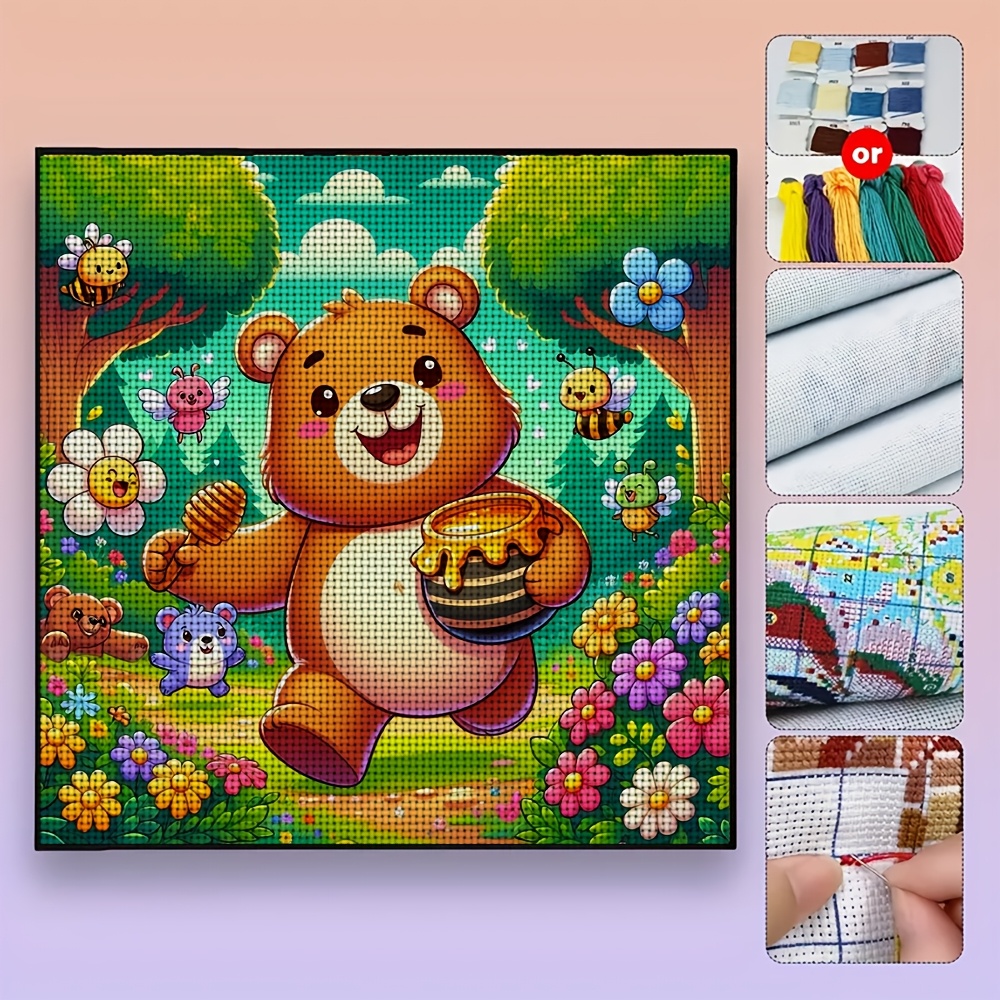 DIY Cross-Stitch Printed Kit "Big Bear Carrying a Honey Pot"