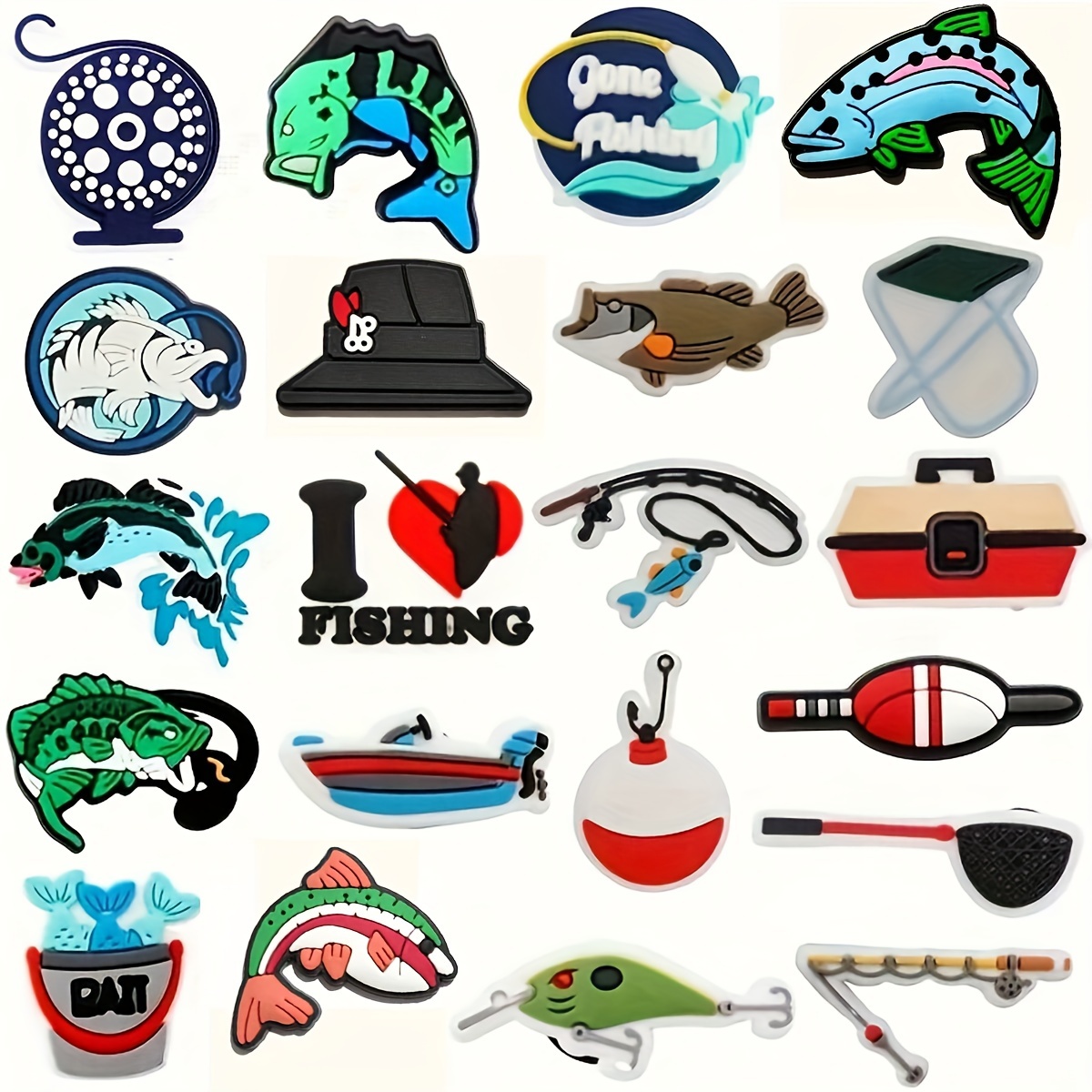 

21pcs Cute Cartoon Fishing Themed Accessories Set, Removable Diy Decor For Bags & Wristbands, Pvc Material - Ideal For Birthday, Christmas, Valentine's, Halloween Gifts