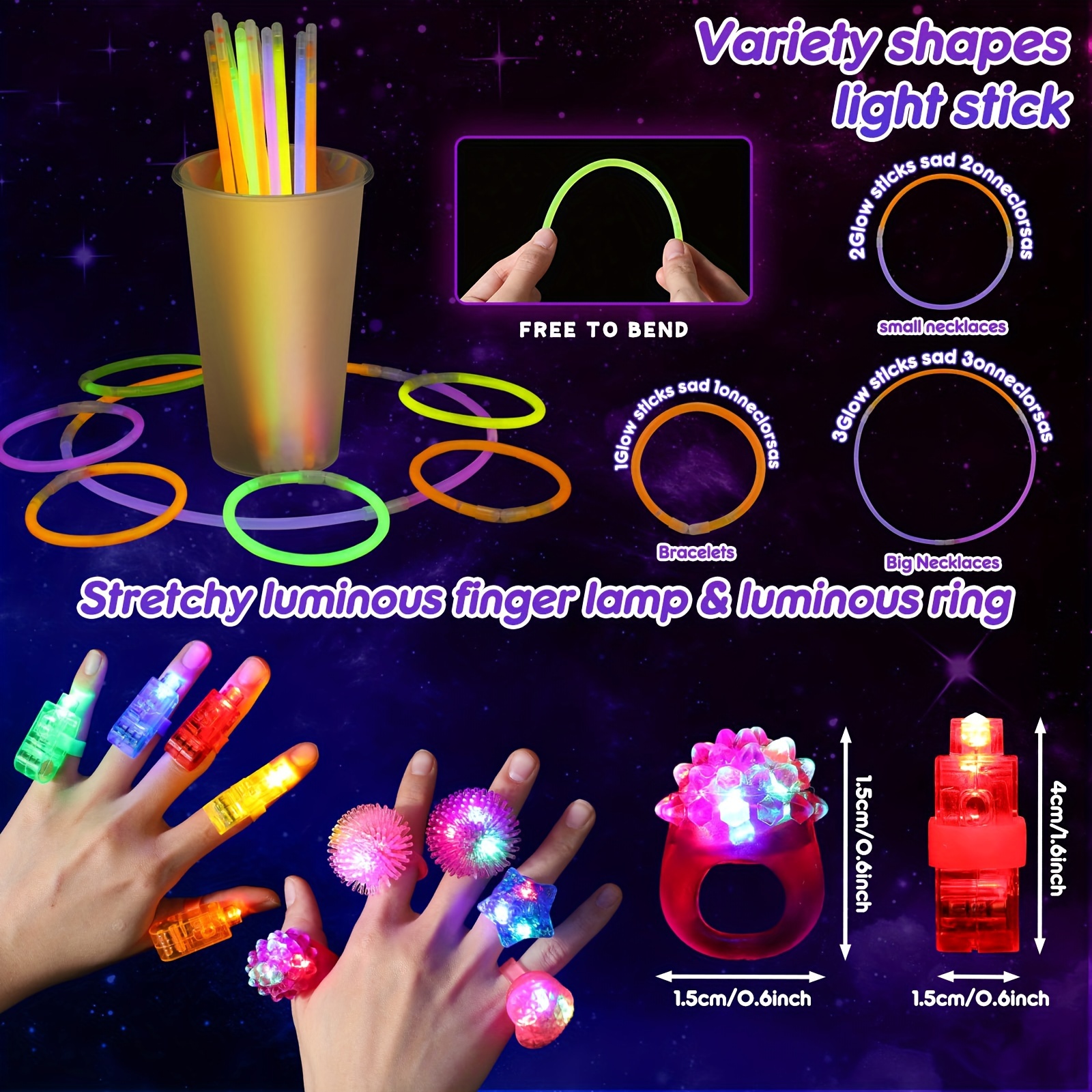 167 Pcs Glow In The Dark Party Favors Includes Glow Sticks Glow Glasses ...