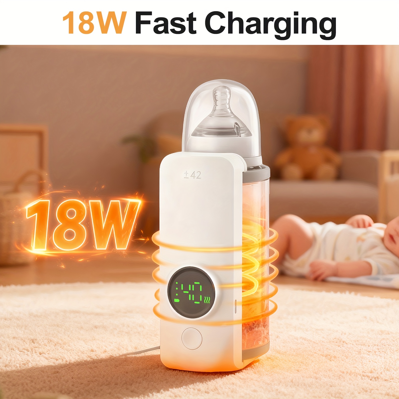 portable bottle warmer suitable for travel quick heating precise temperature control rechargeable 6000mah milk warming heater with led display can heat breast milk when out without water Product details 5