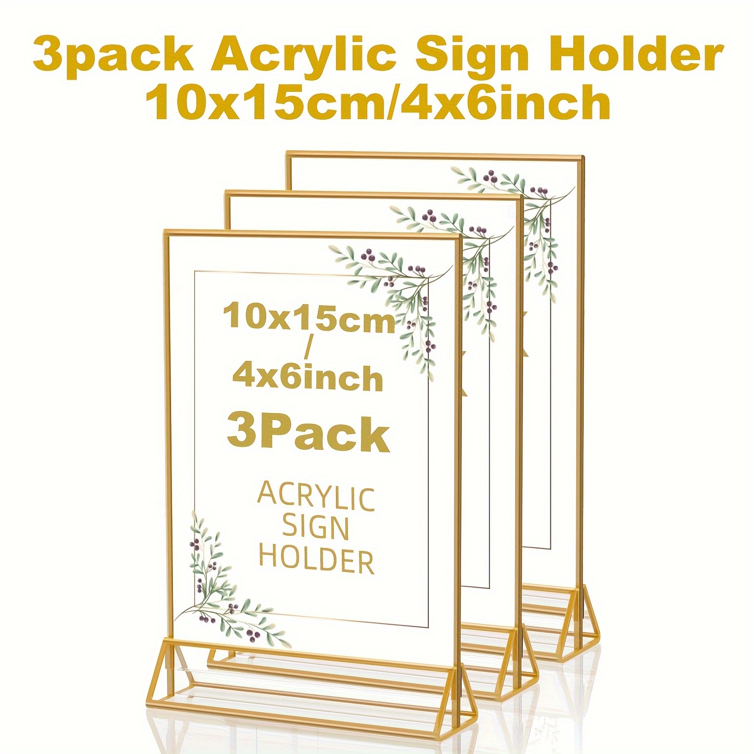 12 Pieces Gold Frames Clear Acrylic Sign Holder Double Sided Menu
