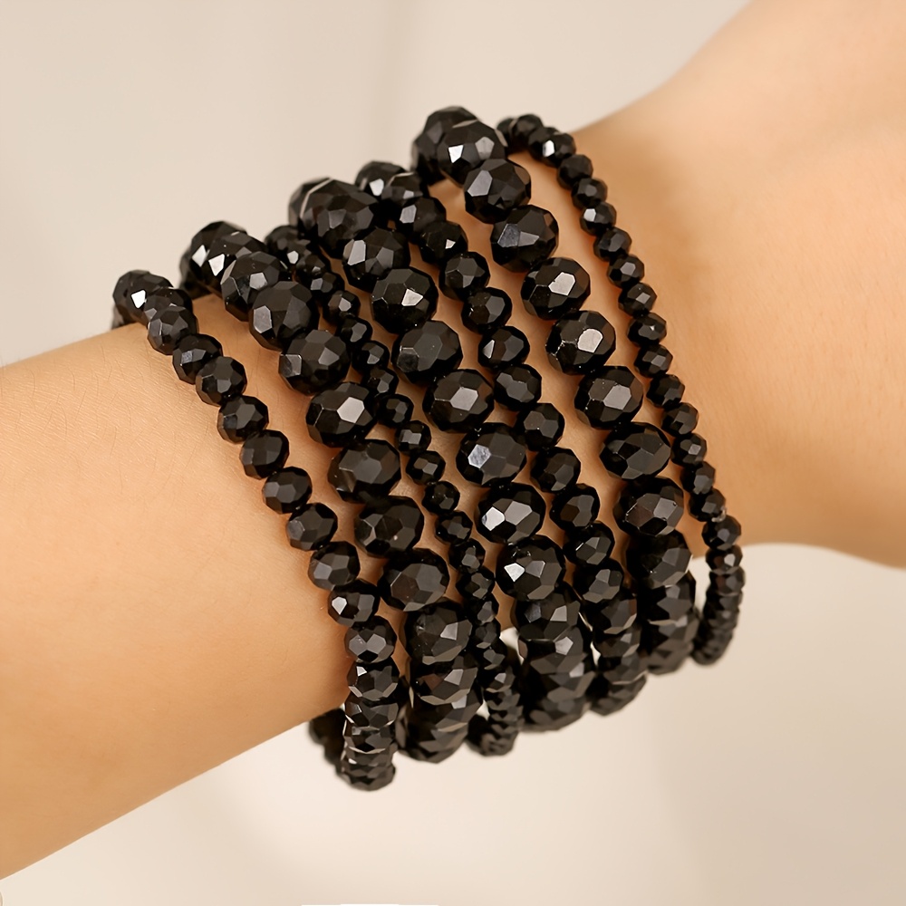 TEMU Un bracelet noir en perles de verre facetées, style gothique punk, parfait pour les fêtes, les , et