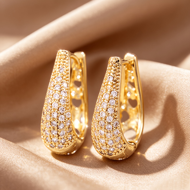 TEMU 2pcs Shaped Earrings With , Lightweight Women's Ear Copper Plated With Color, Three-dimensional Synthetic Zircon​ Large Earrings For Men And