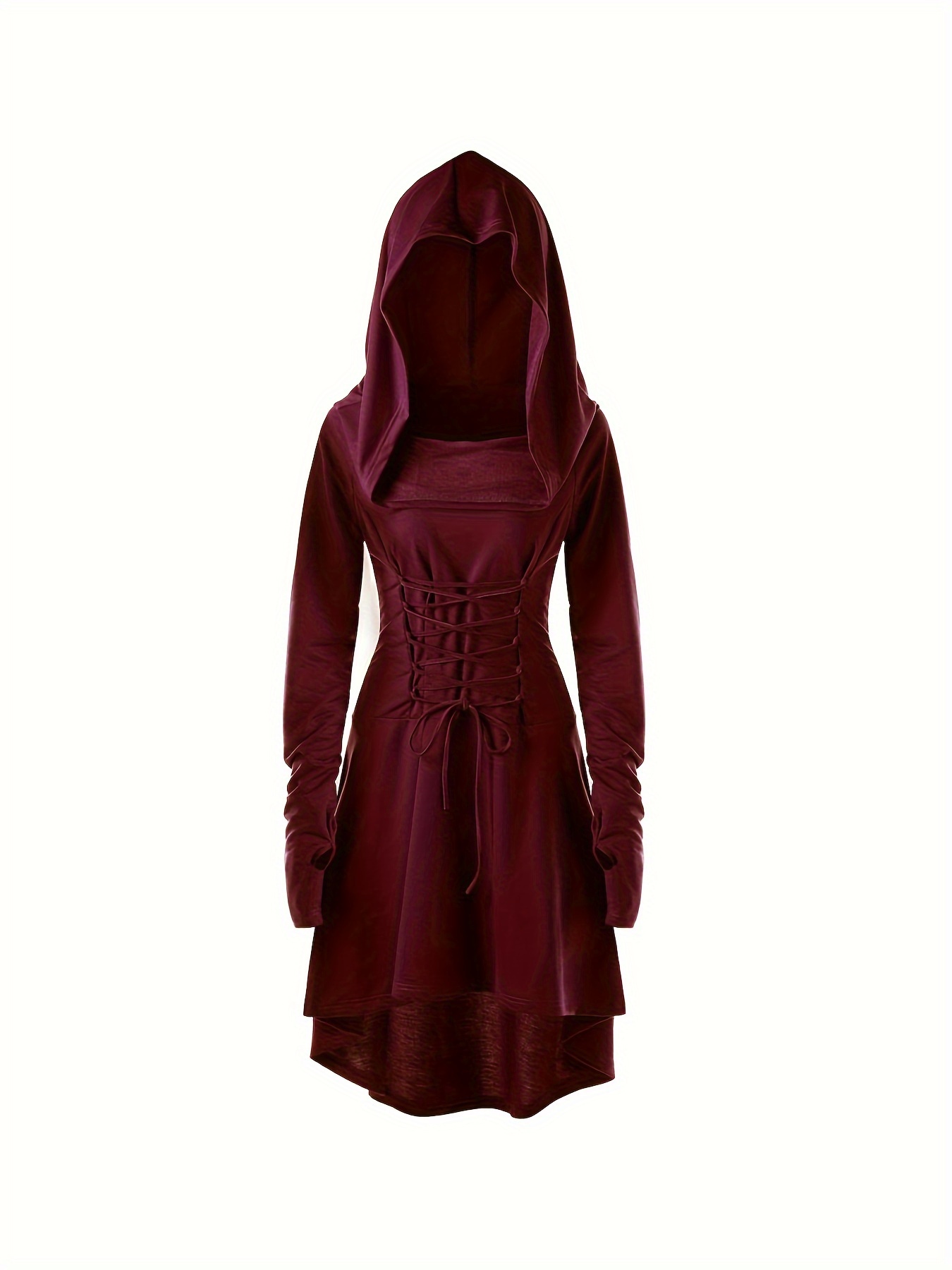 5pcs, Women Medieval Renaissance Costume Hooded Dress Long Sleeve Gothic Clothing Carnival Costume Elves Cosplay Robe with Elf Ears Corset Overknee Socks Arm Protector