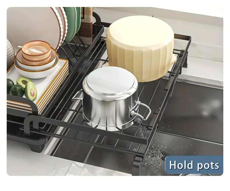 2 in 1 expandable rust resistant metal dish drying rack with pan slots utensil holder and for space saving kitchen counter and sink organization Product details 11