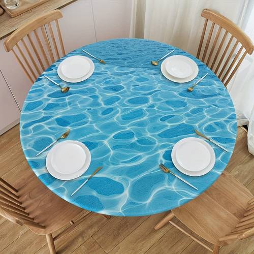 item picture 1pc round printed tablecloth water ripple pattern polyester design washable and machine washable unlock a for your dining table suitable for kitchen dining outdoor activities picnics and parties