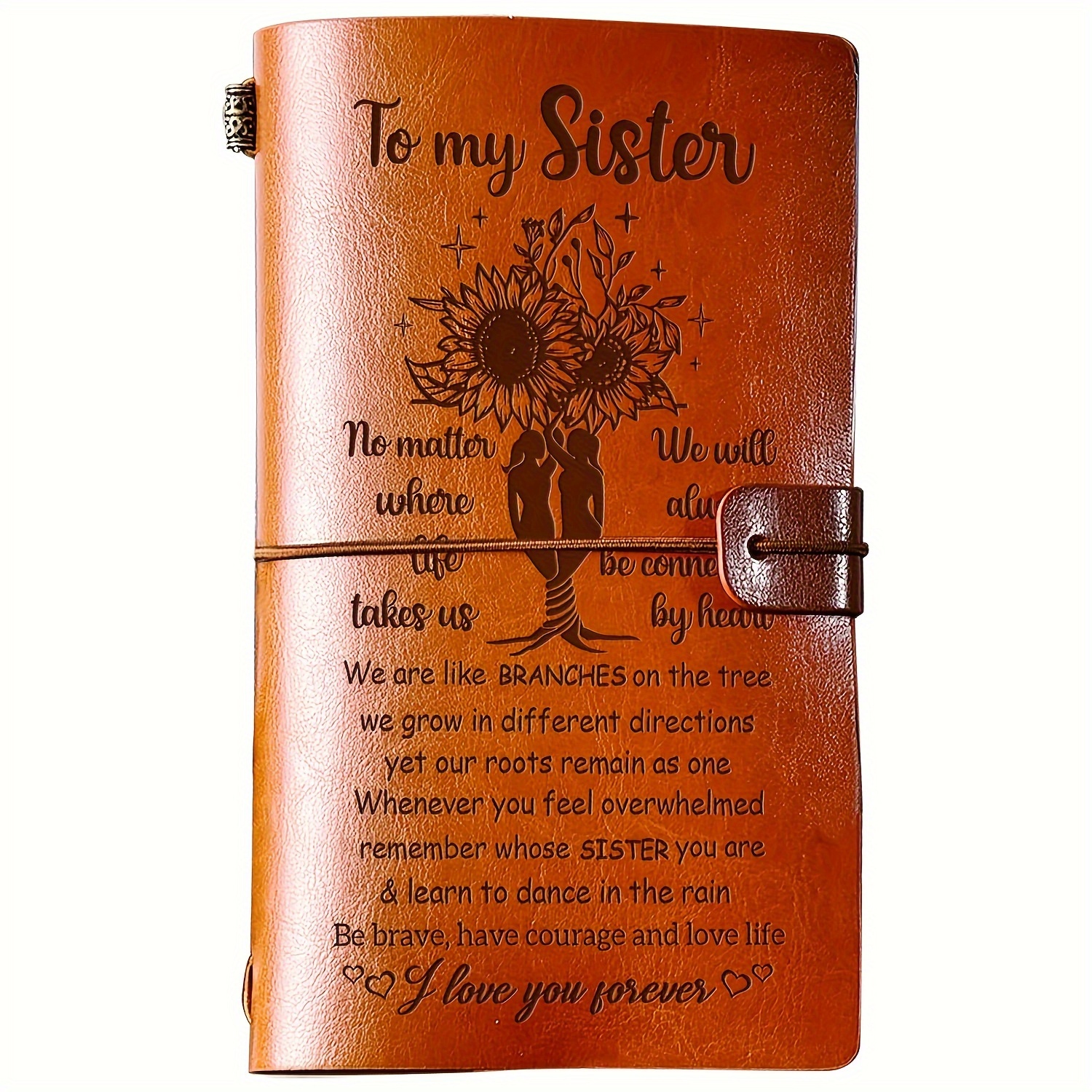 

Refillable Leather Journal For Sister - Sentimental Engraved Gift With 140 Pages, Card And Key Holder, Perfect For Birthday, Wedding, Graduation