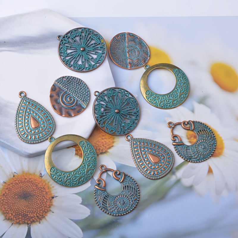 Image of 10pcs/pack Alloy Ancient Bronze-colored Water Drop Round Charms Women's Earrings Necklace Pendant Jewelry Additions