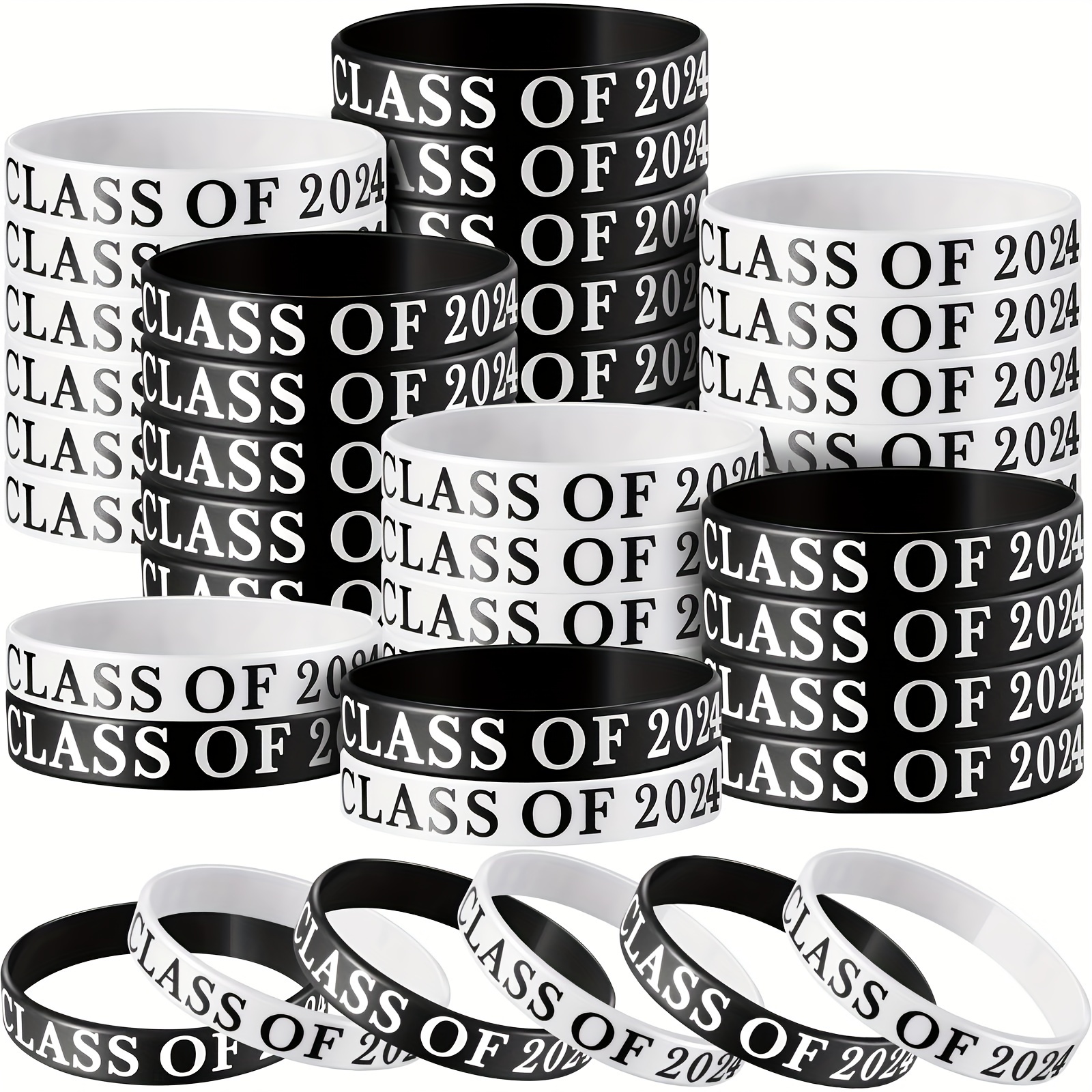 

no-charge Festivity" 10-piece Graduation Celebration Bracelets - Black & White, Perfect For Teachers & Students, No Batteries Required