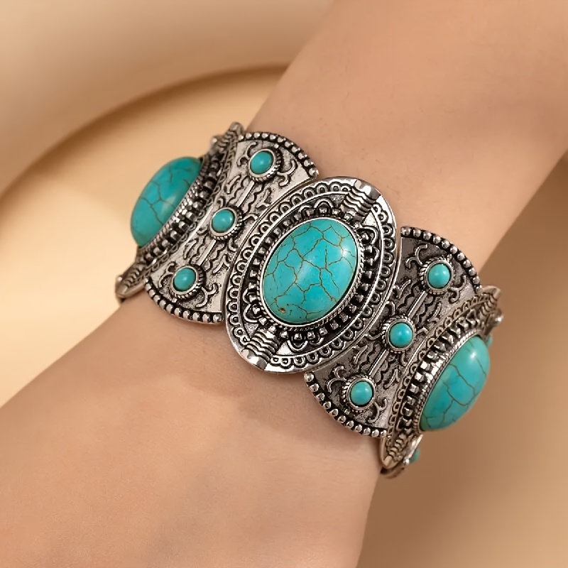Image of 1pc Women's Stretch Bracelet - Turquoise-like Beads In, Elastic For Everyday & Formal Outfits - Bohemian Jewelry Gift For Women, Accessory, Cute Bracelets