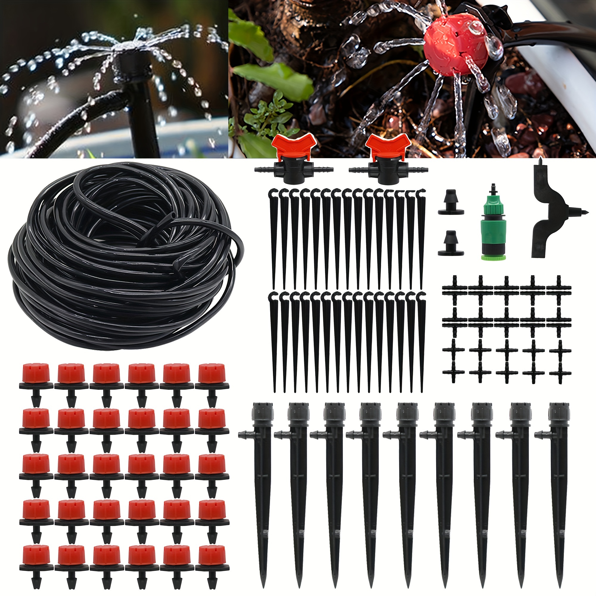 

1set 20m (65.617ft) Drip Irrigation Watering Kit, Automatic Watering System For Plants And Flowers With Adjustable Dripper, Garden Greenhouse Balcony Courtyard Bonsai Supplies