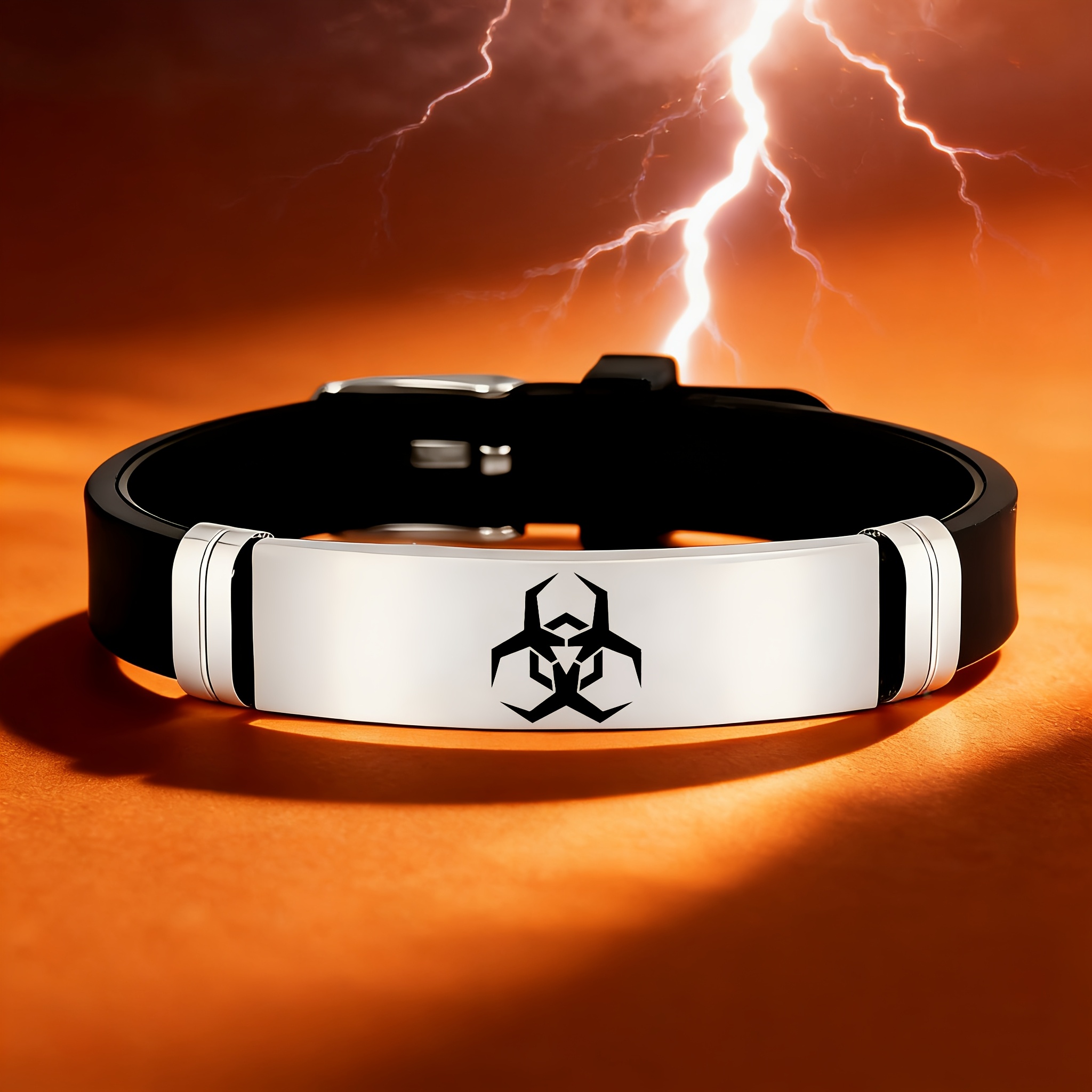 Rugged Pattern Stainless Steel Silicone Bracelet, Daily Wear