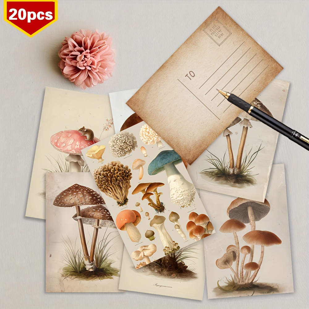 TEMU 20 Sets Mushroom Postcards & Card Sets - English Language Mushroom Catalog With Greeting Card Suitable For Goodbye//wishes/congrats - Souvenir