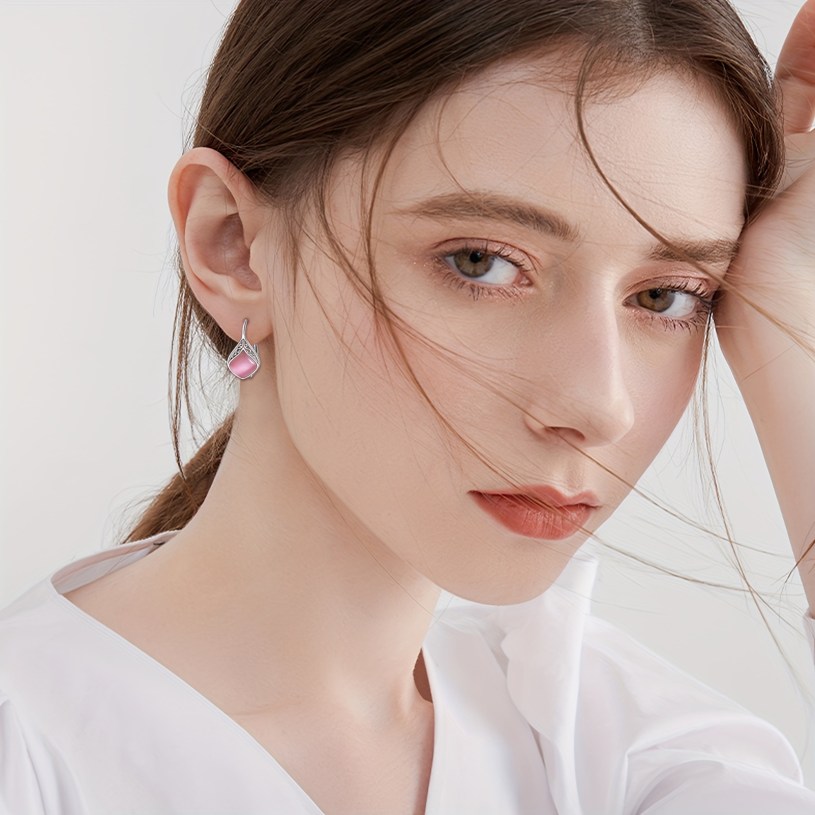 pink opal teardrop leverback earrings for women 925 sterling silvery pink opal dangle earrings jewelry for women sensitive ears   thanksgiving Product details 1