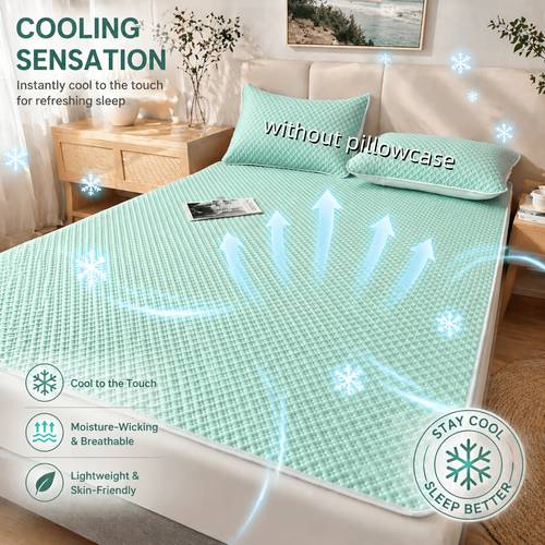 imagen del artículo colchoneta de refrigeración lujosa, , transpirable y agradable al , de refrigeración tipo waffle para cama individual o , , plegable, portátil, con correas fijas en las , que absorbe la humedad, lavable a máquina, para dormitorio, , , camping , alfombra para