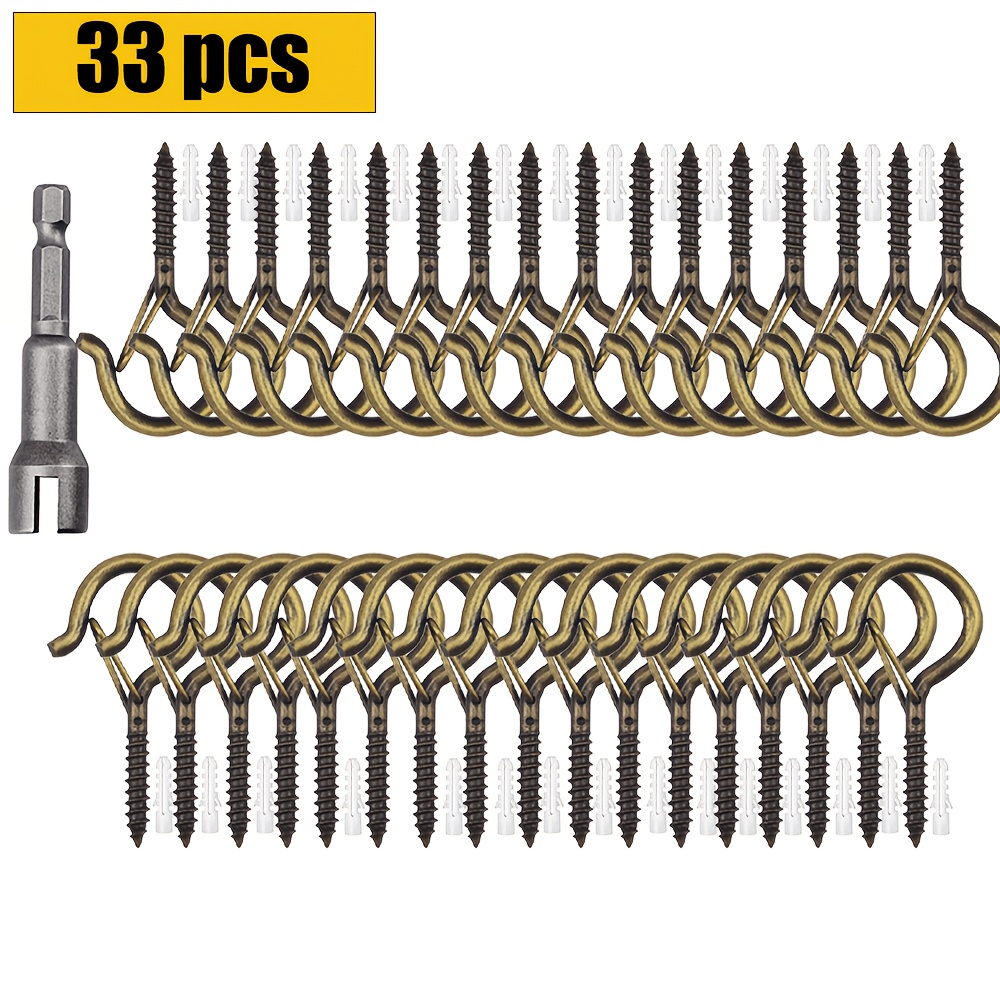 TEMU Windproof Screw Hook With Safety Clip, For Hanging Outdoor String Lights, Potted Flower Baskets, Christmas Decorations, Etc., Copper Color