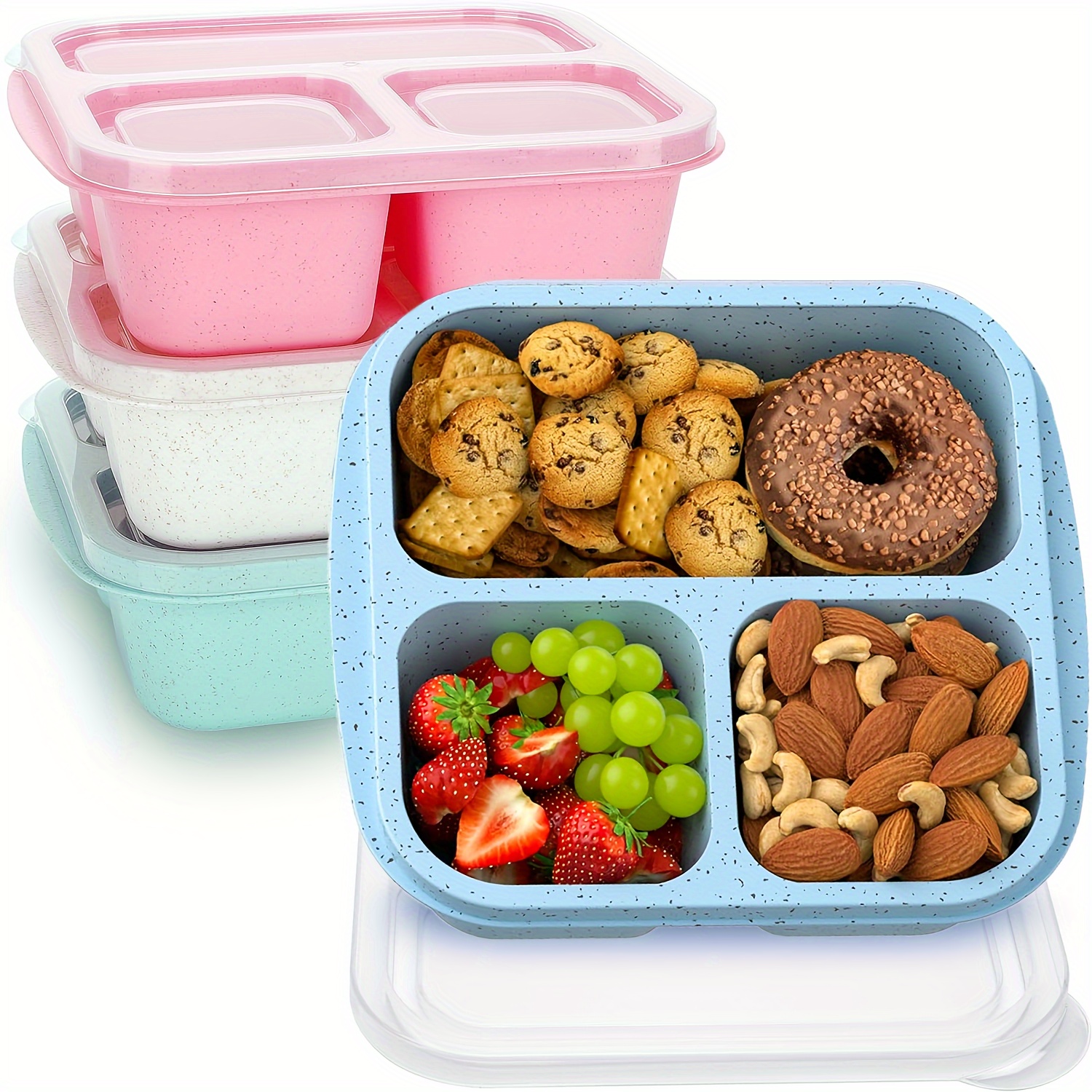 

1pc 3-compartment Meal Prep Lunch Box, Reusable Snack Container With Lid, Stackable Food Storage Box, Dishwasher Safe Plastic Rectangle Bento Box For Work And Travel, Manual, No Electricity Needed