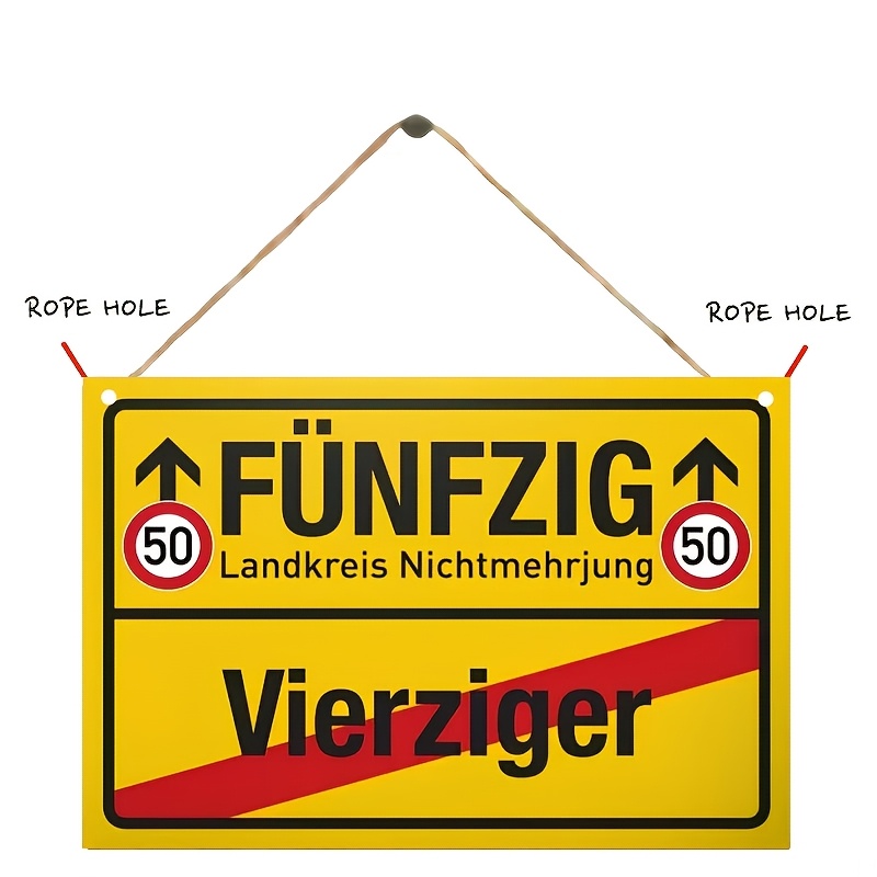 TEMU 2d Flat, 1pc German 50th Birthday Decoration - Limit Sign With Funfzig 50 Number Plate - Yellow Retro German Road Theme Wall Decor Suitable For