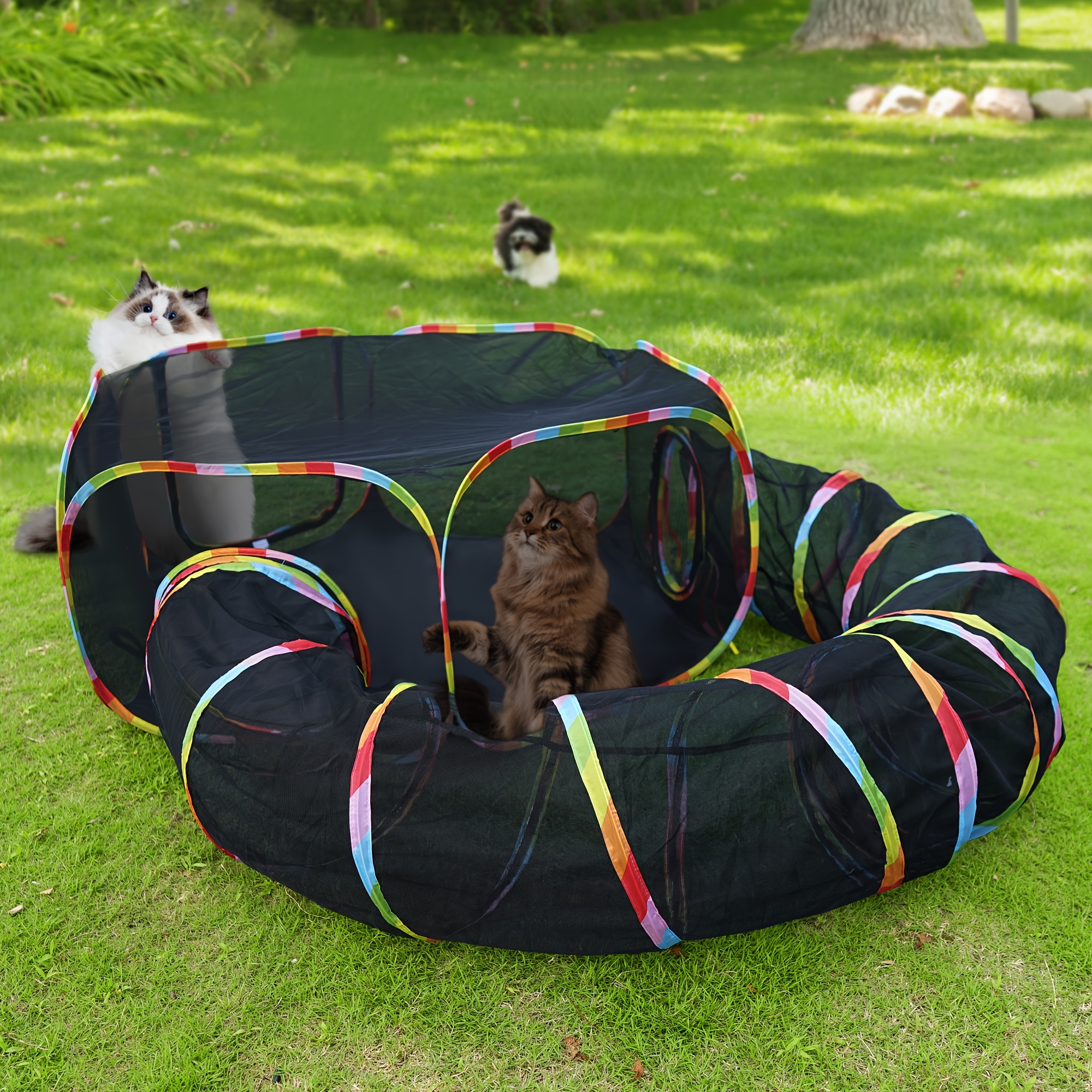 

Cat Tunnel, Outdoor Cat Enclosures Playground, Rainbow Cat Playpen For Cats, Kitty And Small Animals, Portable Cat Tent With Cat Tunnel