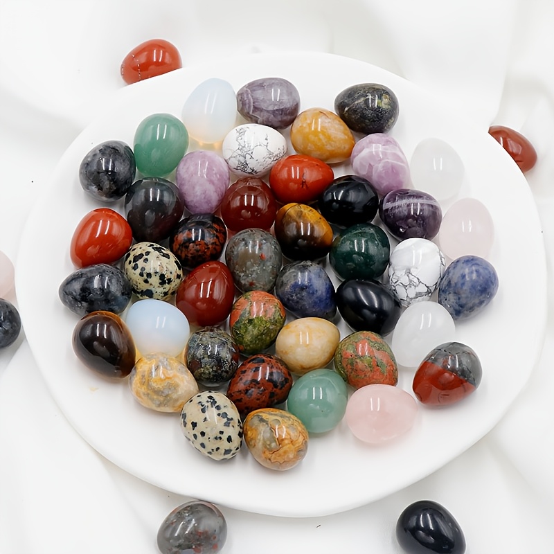   30pcs natural crystal eggs shape stones set polished gemstone eggs for jewelry ornaments perfect easter decorations assorted details 2