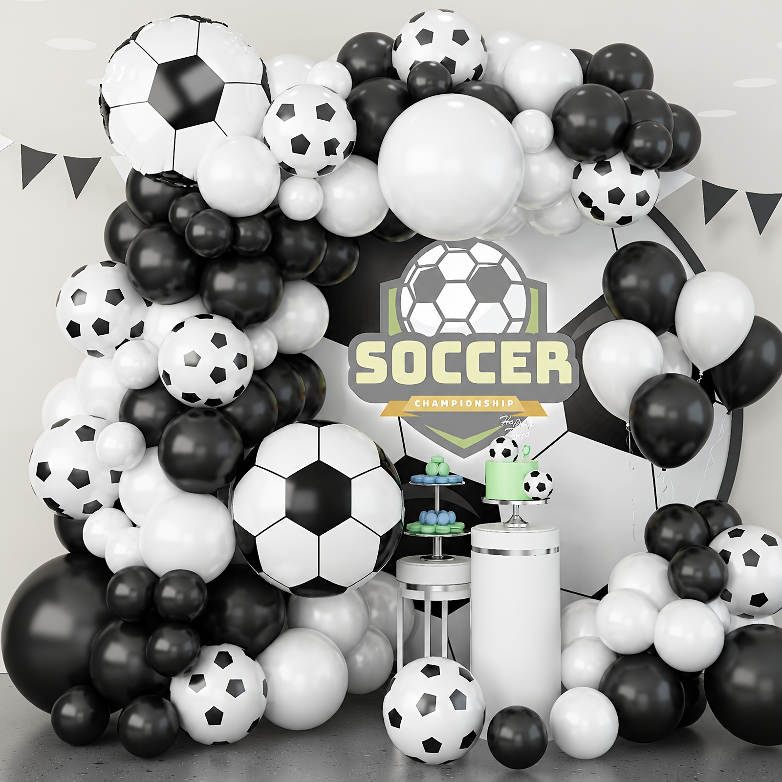 TEMU Soccer Event 2026, 97pcs Soccer Balloon Garland Arch Kit With 22-inch 3d Soccer Ball Foil Balloon, Black And White Latex Balloons And Printed