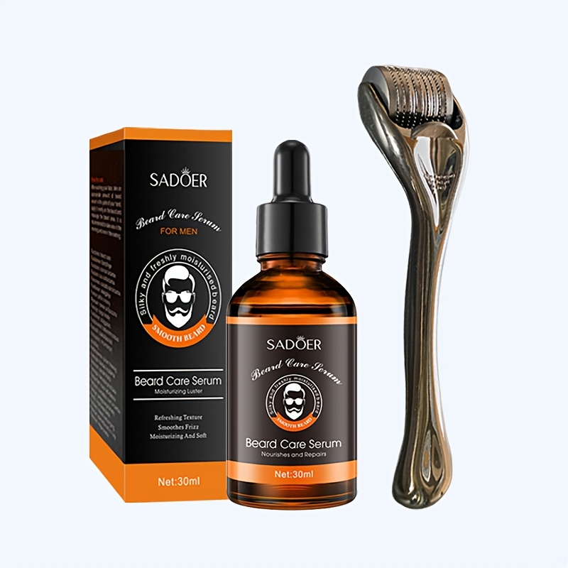 Image of Men's Beard Care Essential Oil Set, Beard Oil, 0.25mm Beard Roller, Storage Bag, Beard Care Kit, Beard Gift, Father's Day, Birthday, Christmas, Valentine's Day Men's Beard Set Gift