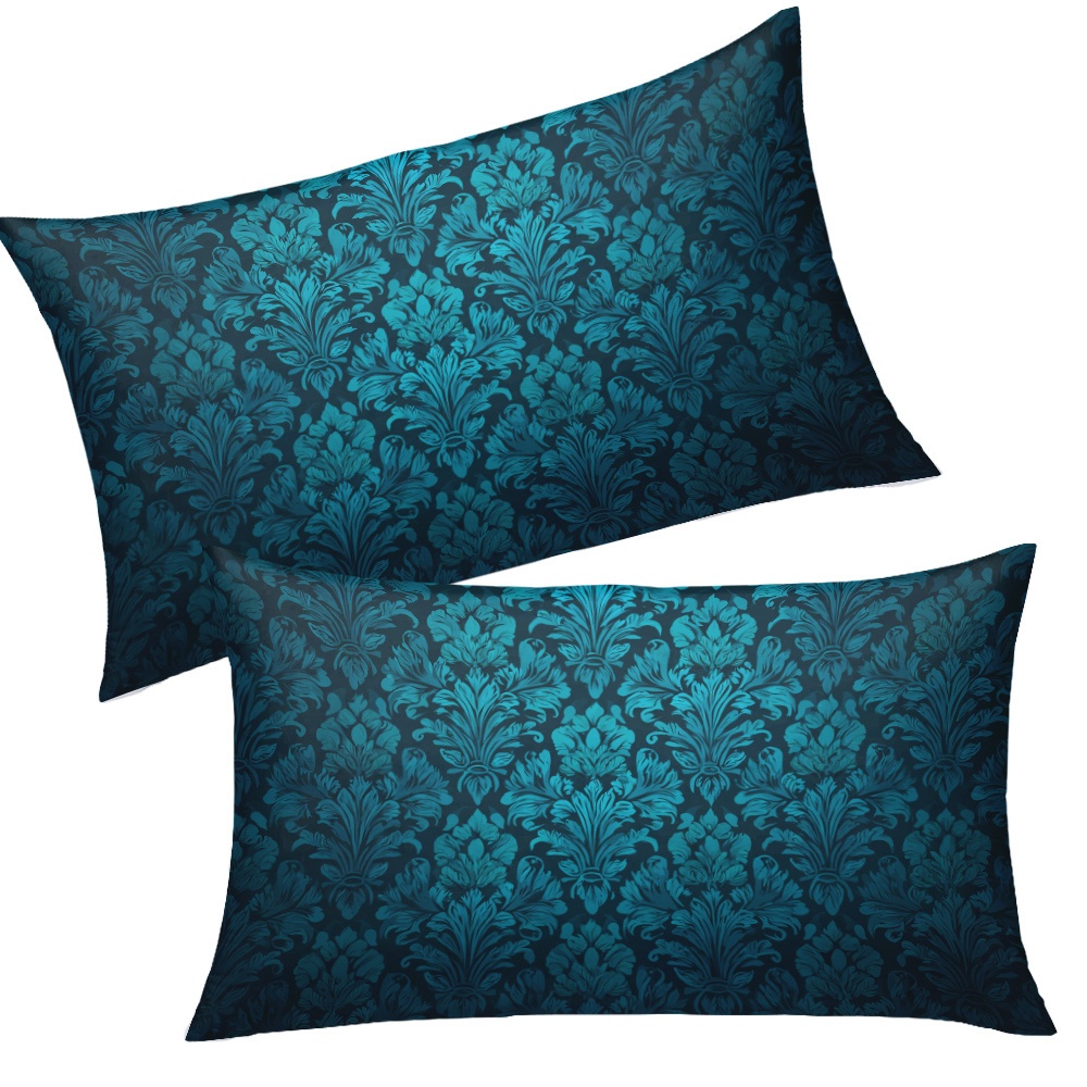 TEMU 1 Set Of 2pcs Soft And Fashionable Pillow Covers, Measuring 12 X 20 Inches, Featuring Victorian Style Damask Patterns In And Teal. A Versatile