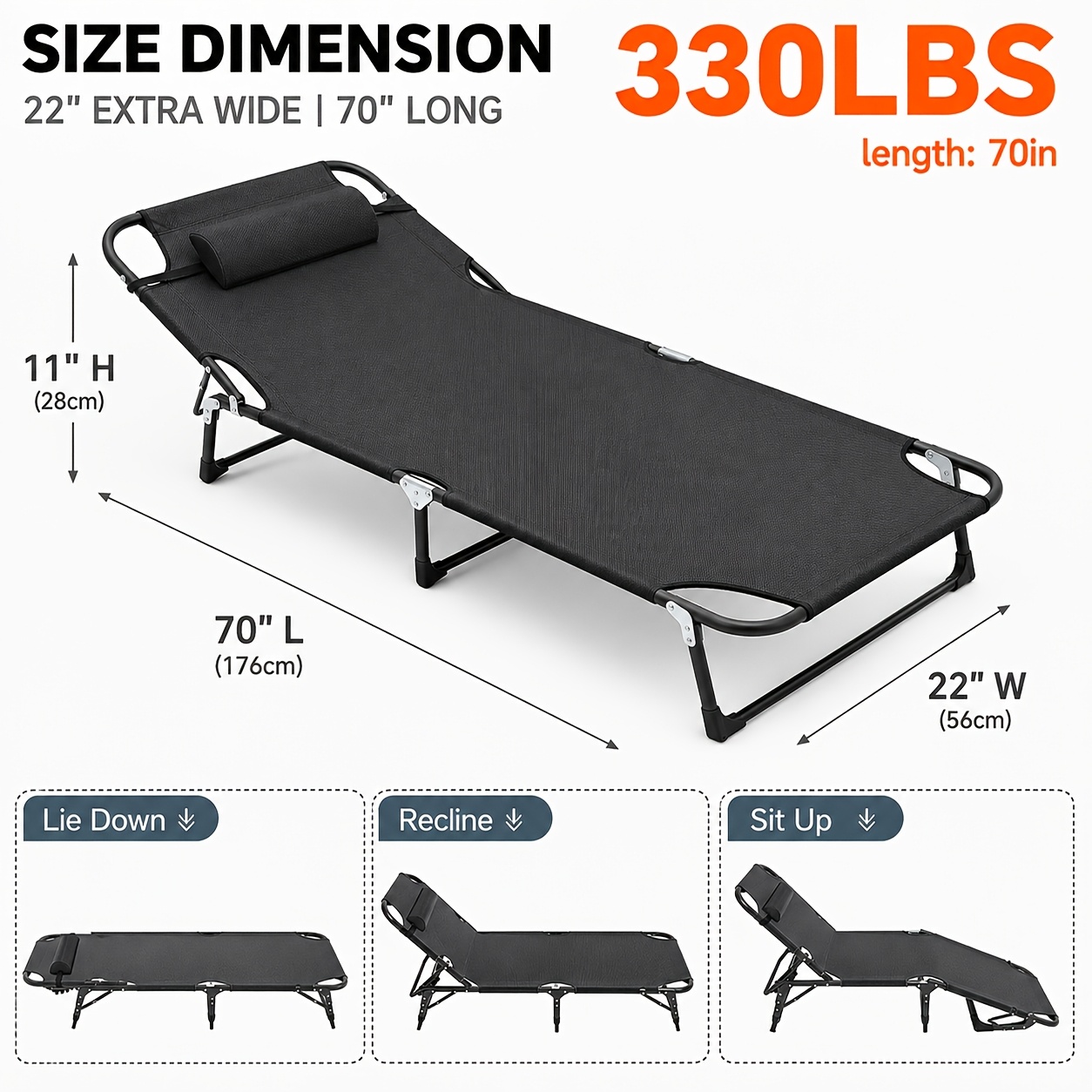 TEMU Outdoor Folding Bed, Camping Bed, Outdoor Recliner, Outdoor , Heavy-duty Portable Outdoor Lounge Chair, Suitable For Outdoor Sunbathing, Patio,