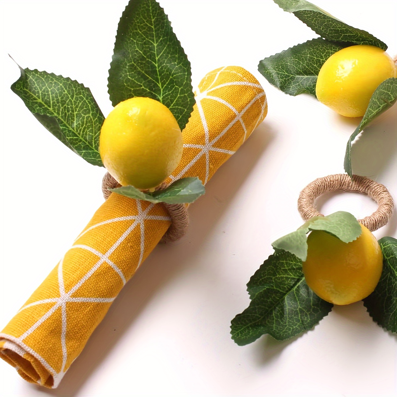

Set Of 4 Handcrafted Lemon Napkin Rings - Plastic Fruit Napkin Holders For Dining Table Decor And Special Occasions