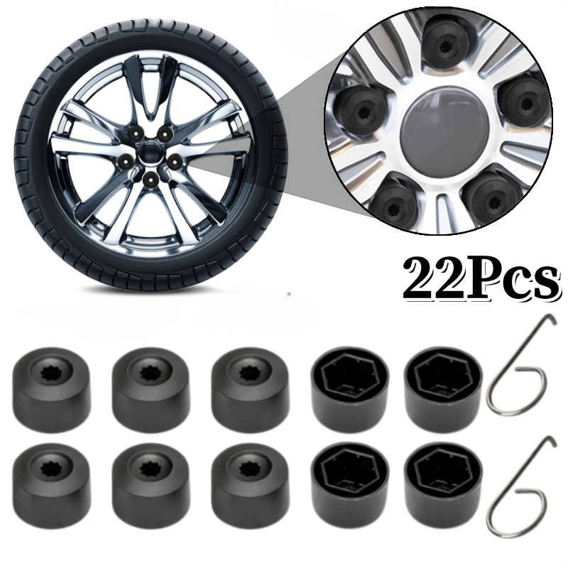 TEMU 20pcs Wheel Center Nut Tire Screw Cap Dust Proof Cover With 2pcs Removal Tool, For Vw Golf Bora Jetta 17mm