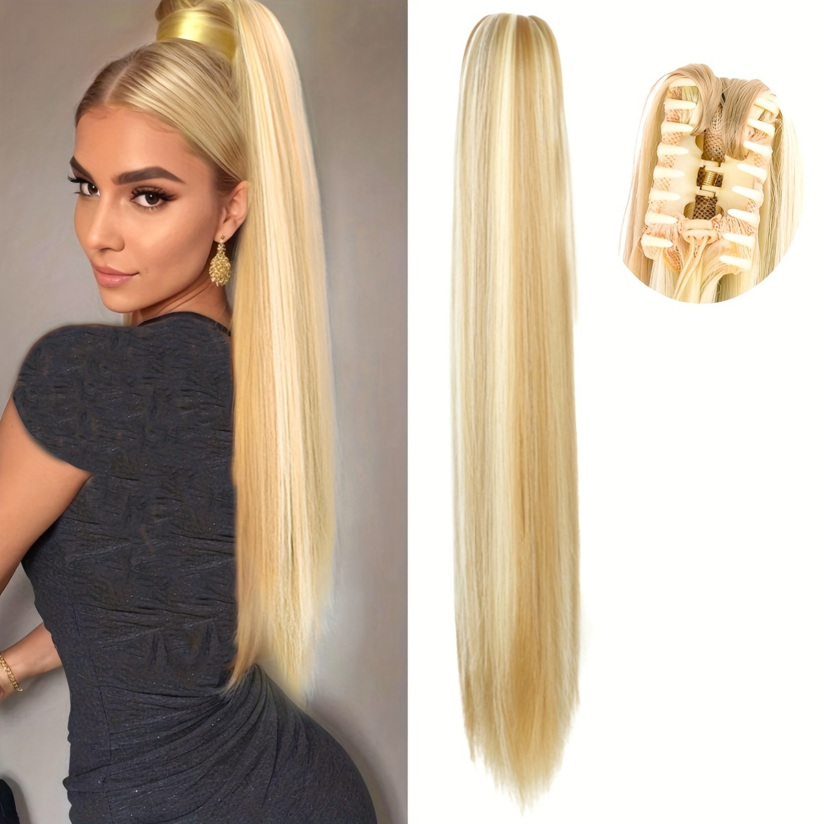 

Ponytail Extension 22'' Long Straight Claw Clip In Tails Hair Extensions Synthetic Hairpiece For Women Brown Mix Blonde