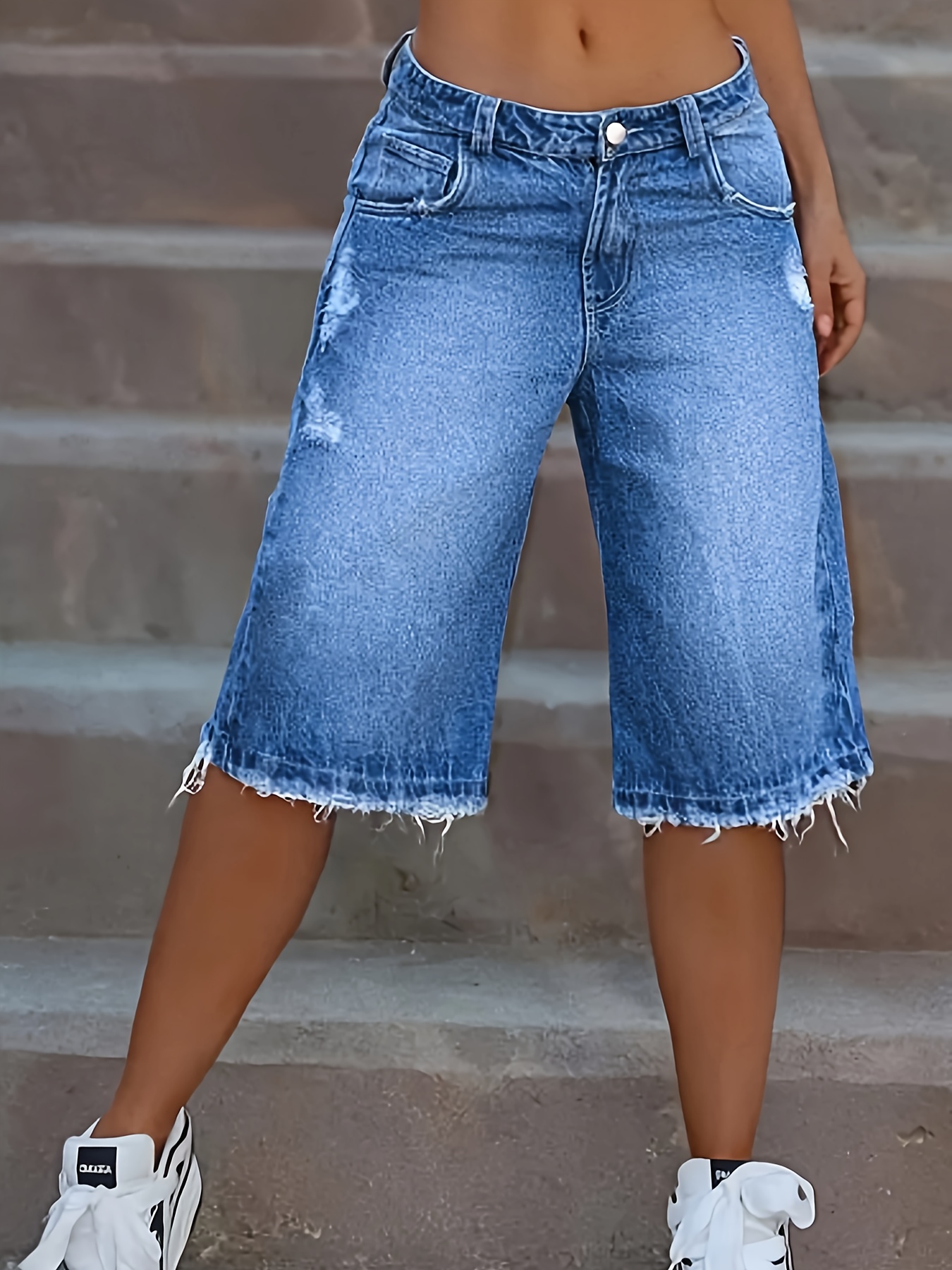 women's plus size casual wide leg denim shorts relaxed fit Temu