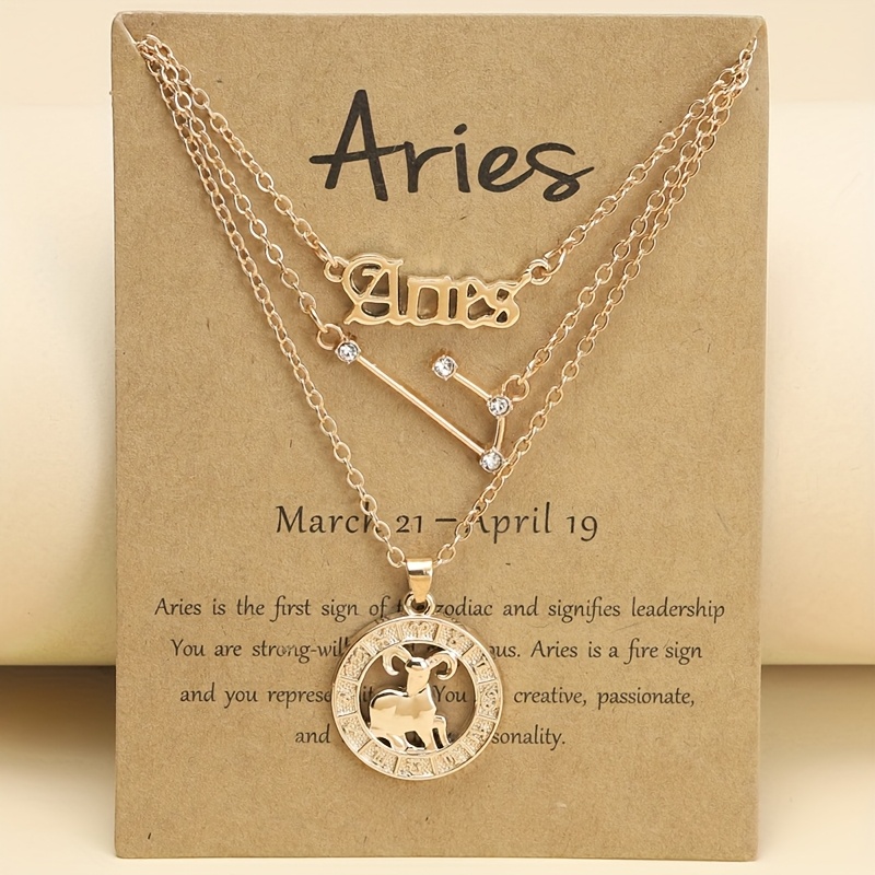 TEMU 3pcs/set Zodiac Constellation Necklace Zodiac Animal Shape Retro Letter Pendant Layered Clavicle Chain Set Suitable For Girlfriend's Gift Birthday